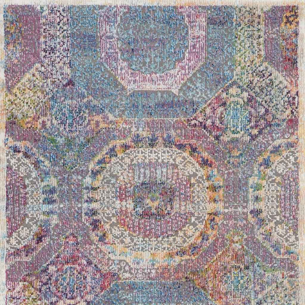 2' X 4' Ivory and Yellow Floral Medallion Distressed Non Skid Area Rug-0